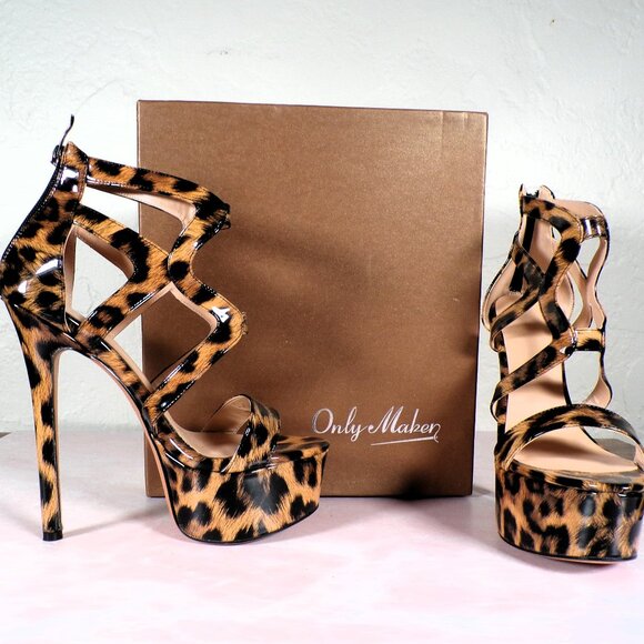 OnlyMaker Leopard Print Gladiator Stiletto Heels - Picture 1 of 3